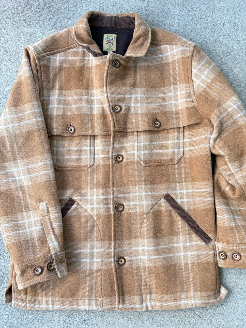 Bills Khakis wool plaid flannel shacket jacket tan brown fall jacket coat NWOT